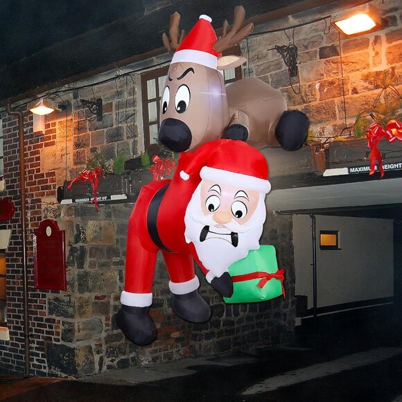 🆕7.2FT Christmas Inflatable Reindeer Holding Santa in The Mouth Decoration - Picture 6 of 10